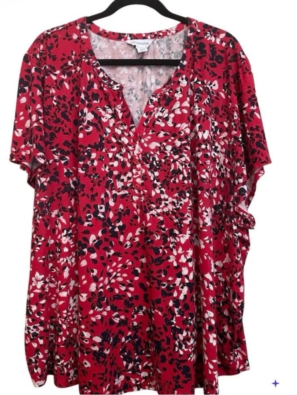 Liz Claiborne 5X Red Floral Top Short Sleeve